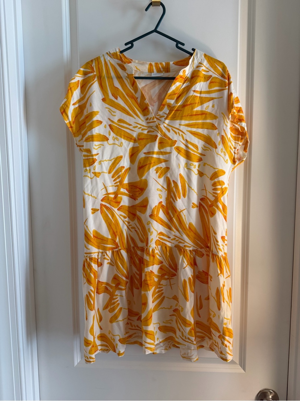 V-Neck Mini Dress in Yellow Botanical Print